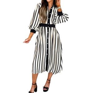 5012. Elegant Black and White Striped Dress